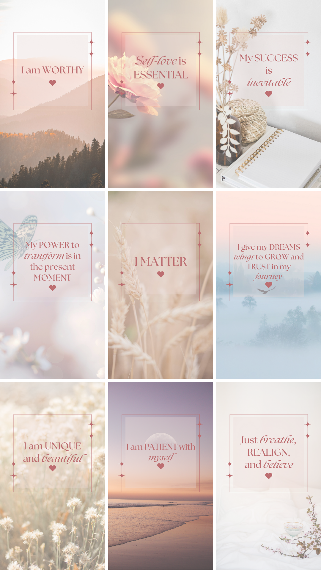 Choose from 20 self-love affirmations for your cell-phone