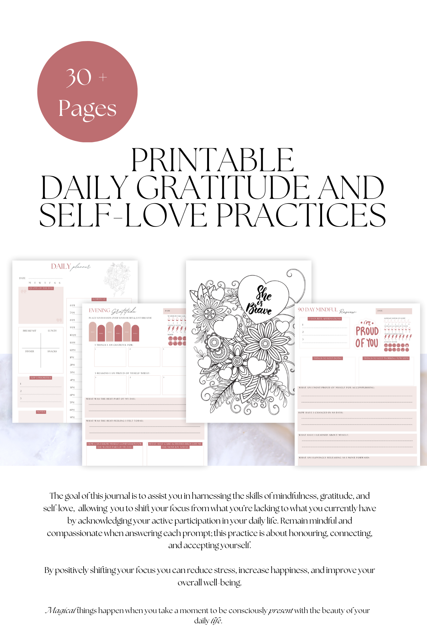 30 pages of printable daily gratitude tools