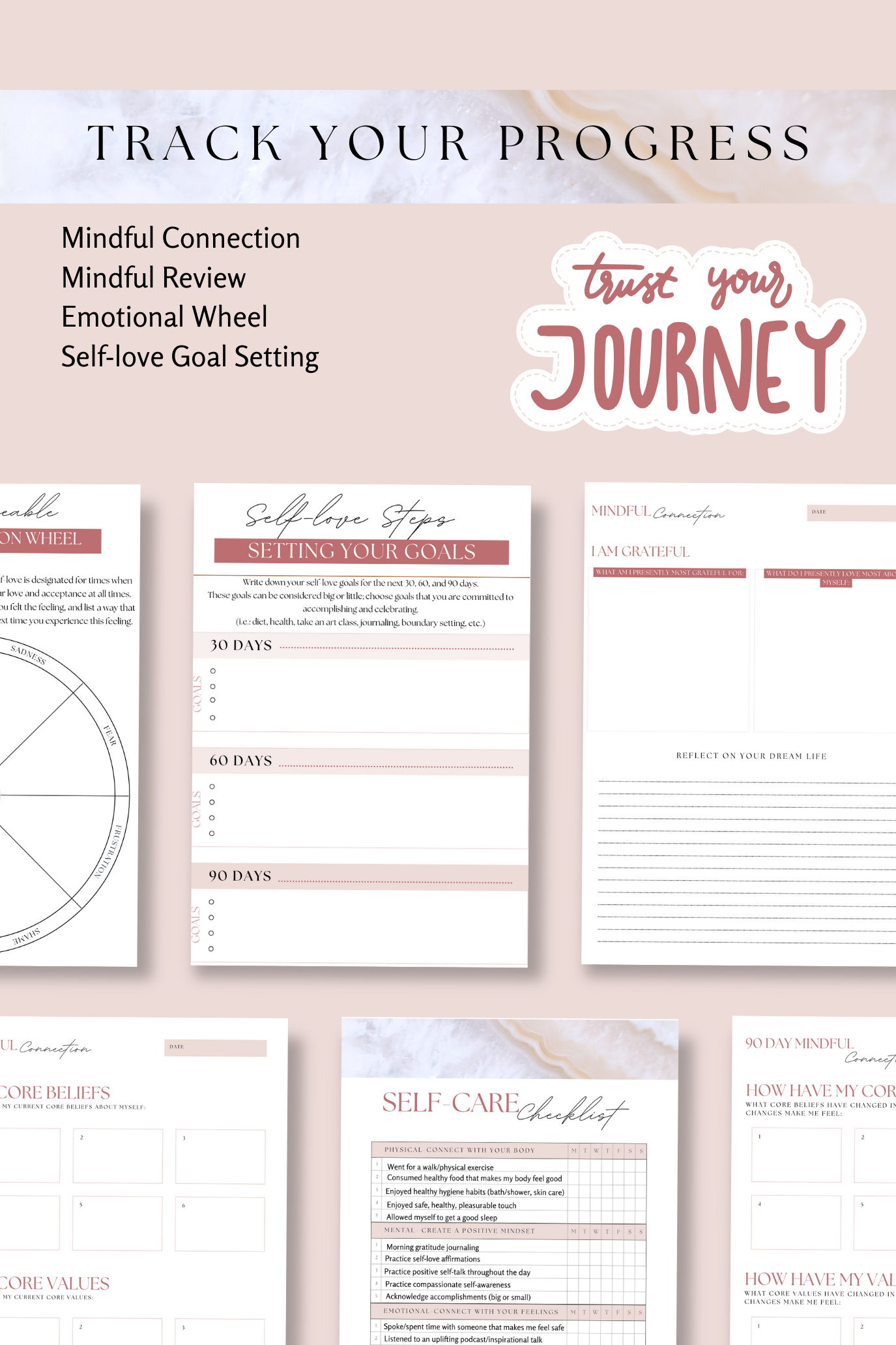 Mood Tracker, Goal Tracker, Self-care checklist 