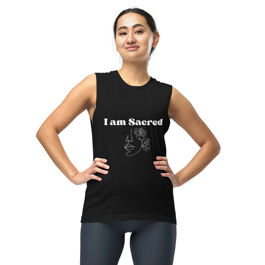"I am Sacred" Positive Affirmations Double Sided Unisex Muscle Shirt