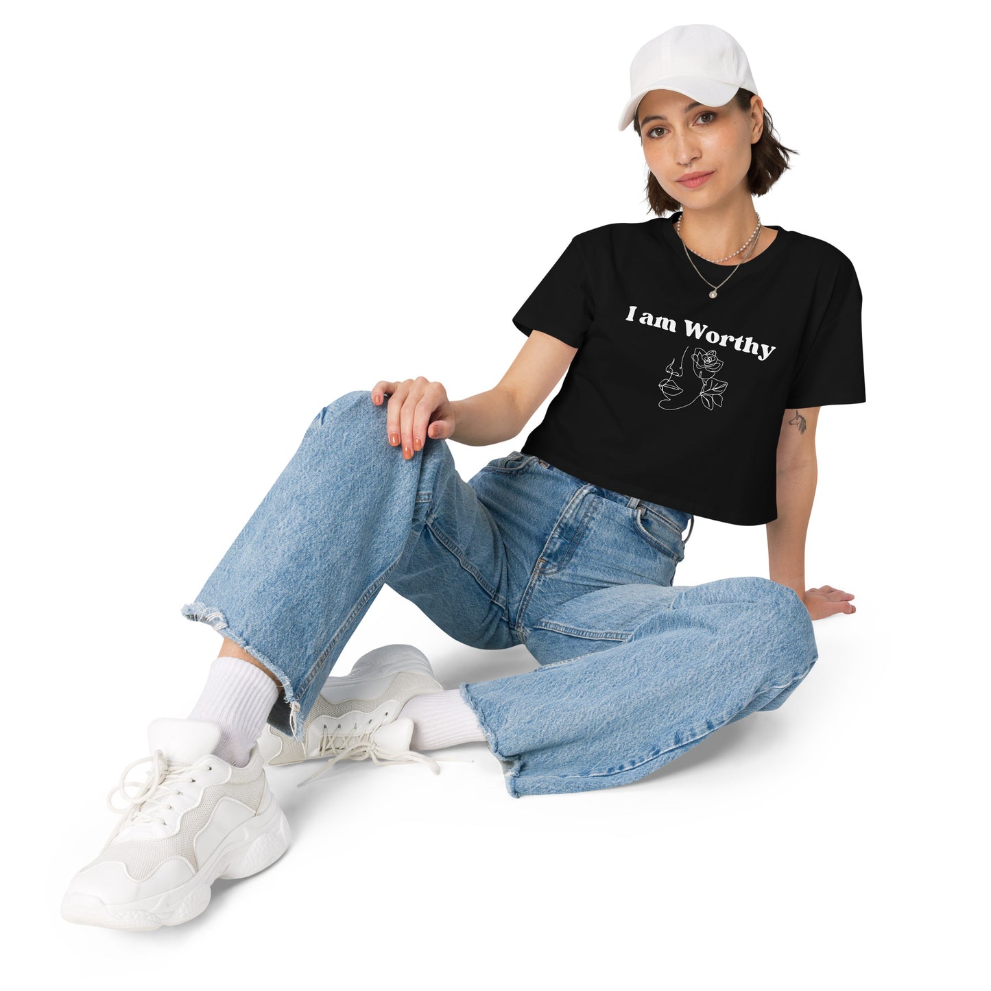 "I am Worthy" Positive Affirmations Double Sided Women’s Crop Top