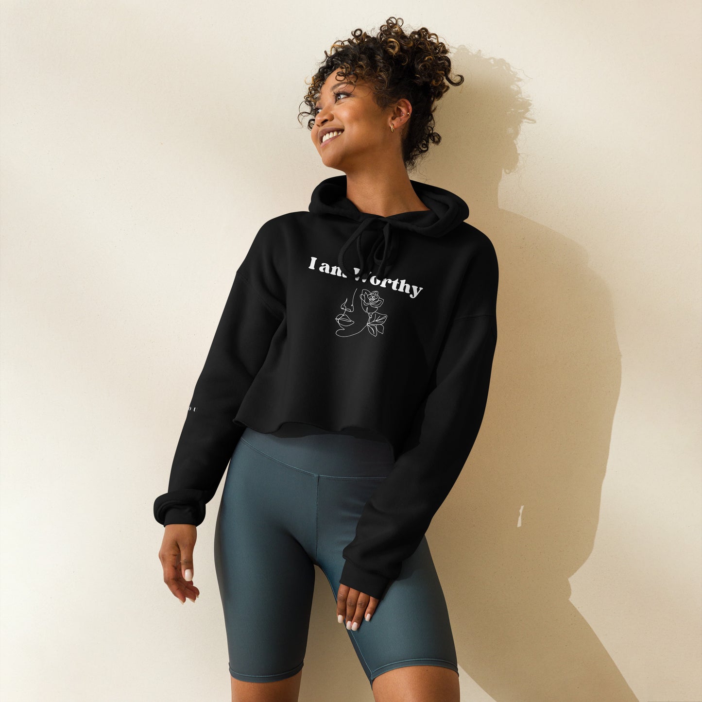 "I am Worthy" Positive Affirmations Double Sided Crop Hoodie