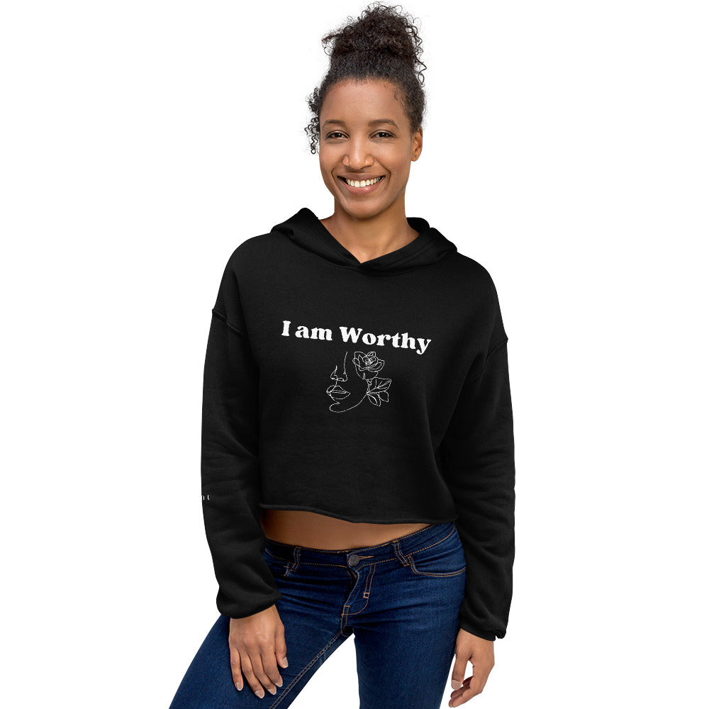 "I am Worthy" Positive Affirmations Double Sided Crop Hoodie