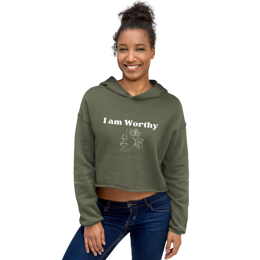 "I am Worthy" Positive Affirmations Double Sided Crop Hoodie