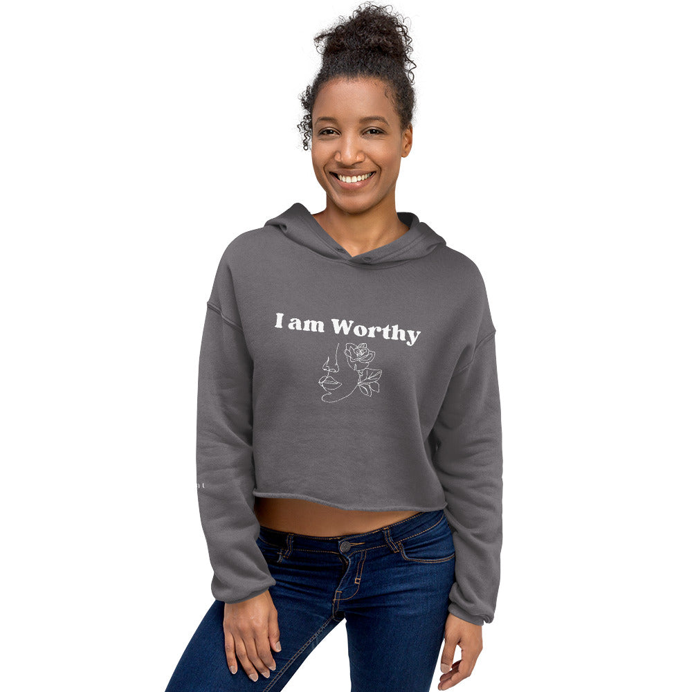 "I am Worthy" Positive Affirmations Double Sided Crop Hoodie