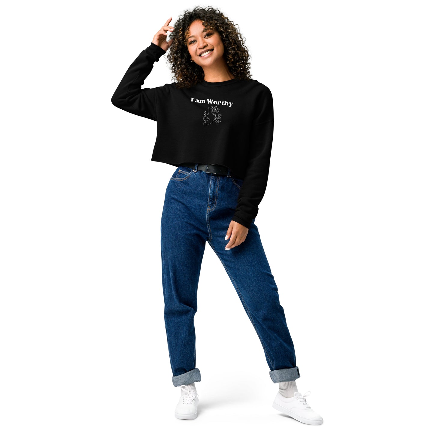 "I am Worthy" Positive Affirmations Double Sided Crop Sweatshirt