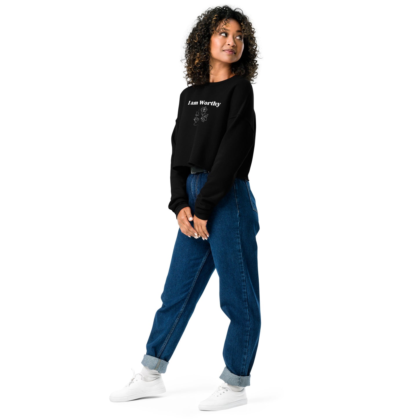 "I am Worthy" Positive Affirmations Double Sided Crop Sweatshirt