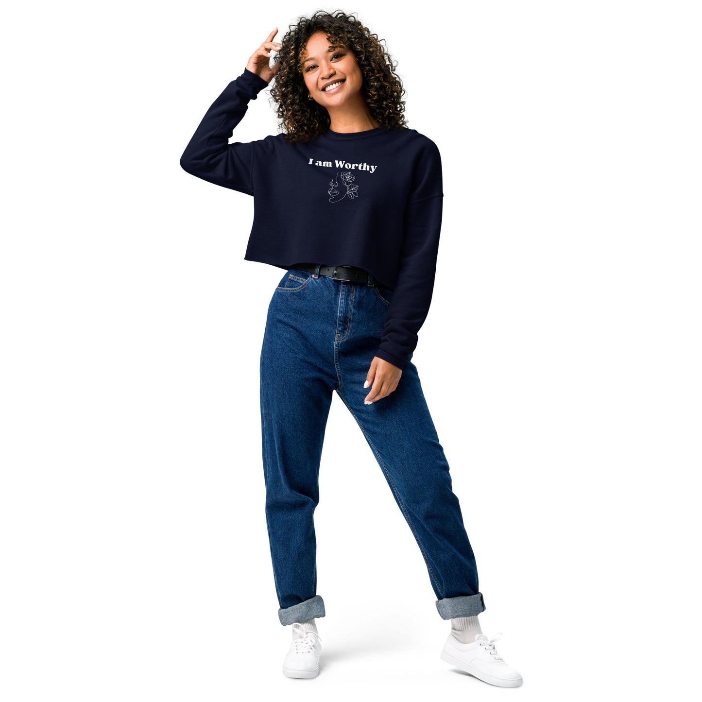"I am Worthy" Positive Affirmations Double Sided Crop Sweatshirt