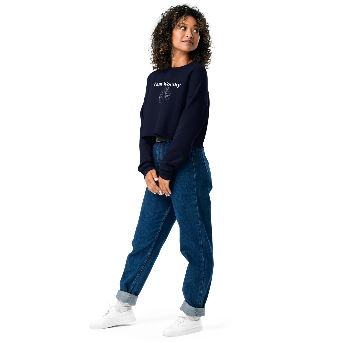 "I am Worthy" Positive Affirmations Double Sided Crop Sweatshirt