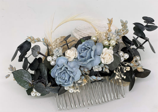 Intension setting blue pearl floral hair accessory