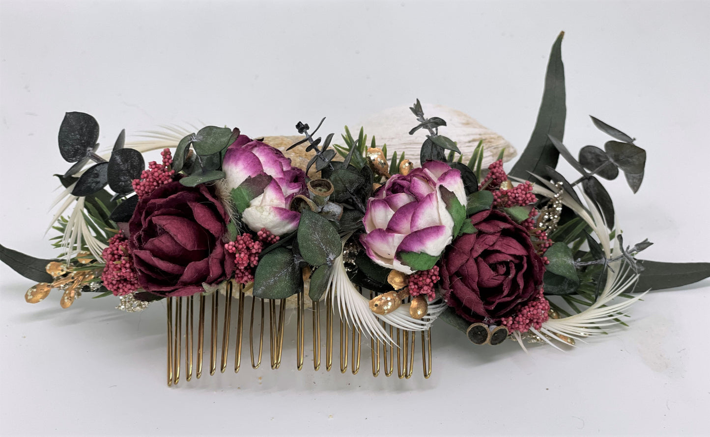 Intension setting burgundy queen floral hair accessory