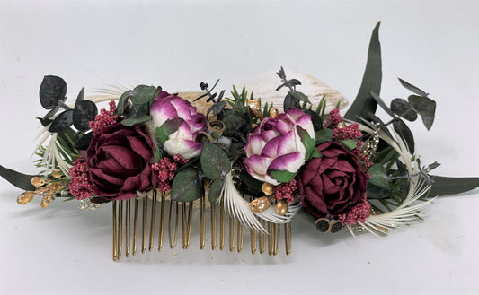 Intension setting burgundy queen floral hair accessory
